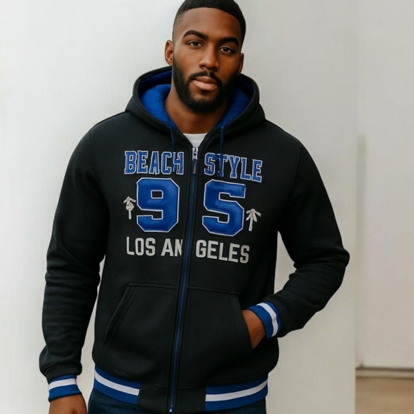 Fast Track zip Beach Style LA warm fleece black full zip up hoodie. Sz XXL - Picture 1 of 9